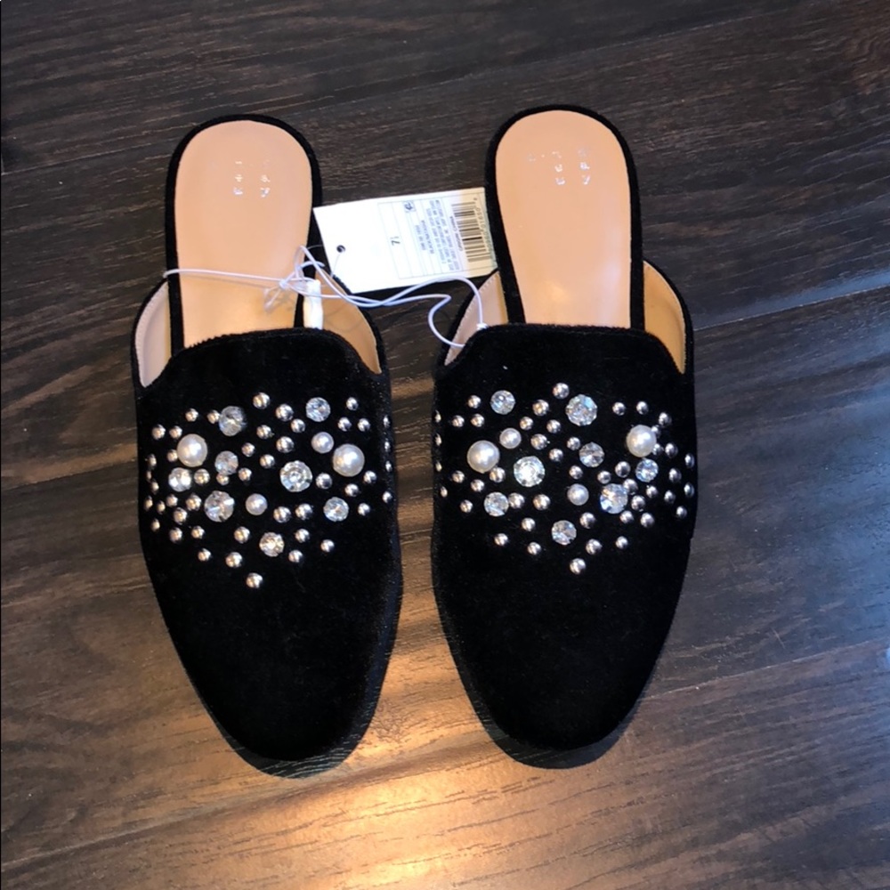 Women’s Pearl and Crystal Black Mules